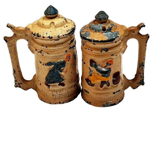 Stein Salt And Pepper Shakers w/ Corks 2 1/4" Metal - Picture 1 of 6